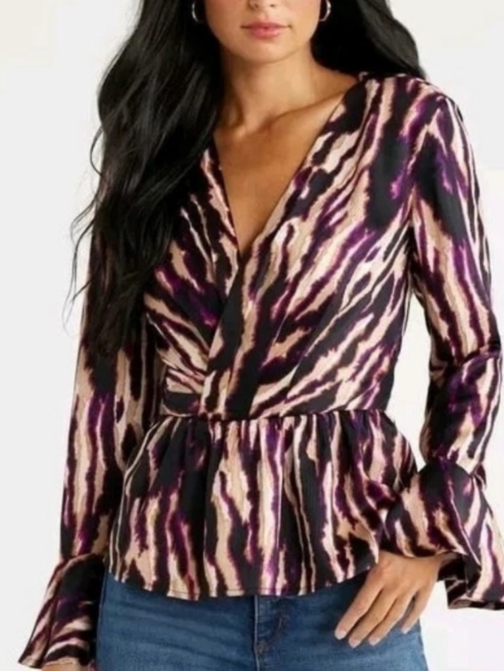 NWT Sofia by Sofia Vergara Colorful Zebra Print Contemporary Wrap Blouse Medium